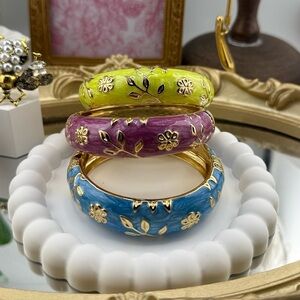Green Floral Hand Painted Enamel Bangle